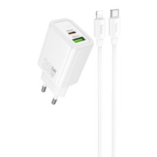 Сетевое зарядное устройство Hoco N61 USBA+USB-C (20W · 3A) с кабелем Type-C – Lightning (White)
