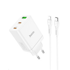 Мережевий зарядний пристрій Hoco N33 USB-A+2xUSB-C (35W · 3.4A) з кабелем Type-C – Lightning (White)