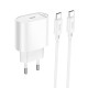 Сетевое зарядное устройство Hoco C109A USB-C (20W · 3A) с кабелем Type-C – Type-C (White)
