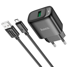 Мережевий зарядний пристрій Hoco C140A USB-A (18W · 3A) з кабелем USB-A – Micro-USB (Black)