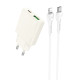 Сетевое зарядное устройство Hoco N45 USB-A+USB-C (30W · 3A) с кабелем Type-C – Lightning (White)