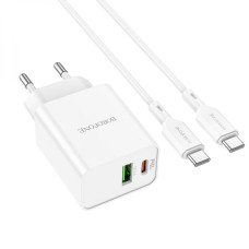 Мережевий зарядний пристрій Borofone BA69A USB-A+USB-C (20W · 3A) з кабелем Type-C – Type-C (White)