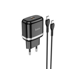 Сетевое зарядное устройство Hoco N24 USB-C (20W · 3A) с кабелем Type-C – Type-C (Black)