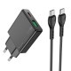 Сетевое зарядное устройство Hoco N38 USB-A+USB-C (20W · 3A) с кабелем Type-C – Type-C (Black)