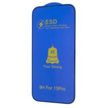 Защитное стекло 4S ESD Antistatic для Apple iPhone 15 Pro (Full Glue) (Black)