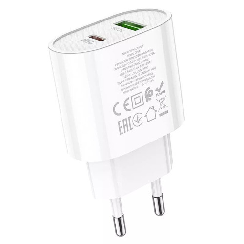 Сетевое зарядное устройство Hoco C95A USB-A+USB-C (20W · 3A) (White)
