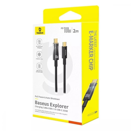 Кабель Baseus Explorer Series Auto Power-Off Type-C – Type-C (2 м · 100W · 5A) (CATS000301) (Black)