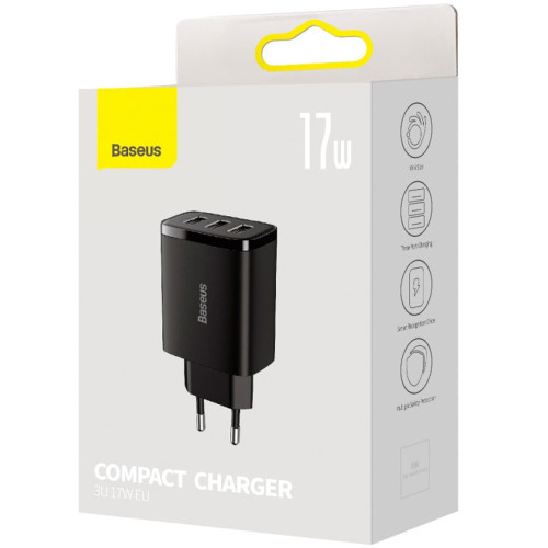 Сетевое зарядное устройство Baseus Compact 3xUSB-A (17W · 2.4A) (CCXJ020101) (Black)