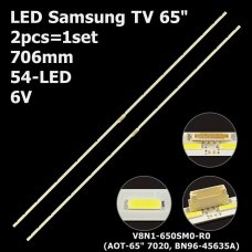 Бокова підсвітка для телевізора Samsung 65″ V8N1-650SM0-R0 (2 планки по 706 мм, 54 LED 6,5x2 мм, 6 В)
