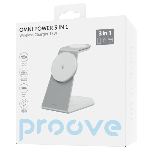 Бездротовий зарядний пристрій Proove Omni Power 3в1 (15W) (White)