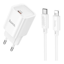 Сетевое зарядное устройство Hoco C148A USB-C (30W · 3A) с кабелем Type-C – Lightning (White)