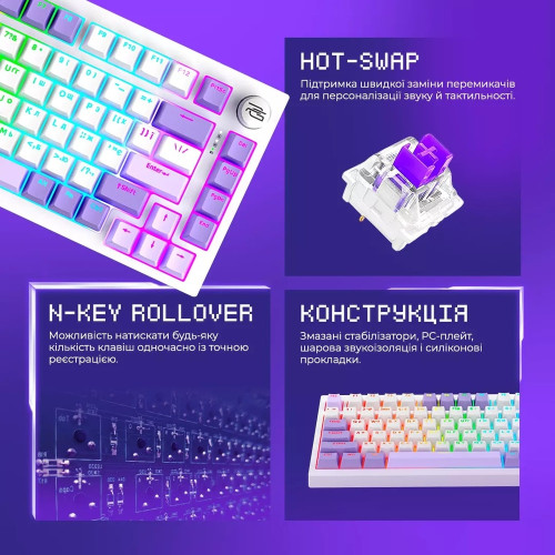 Клавіатура бездротова Proove Gaming Coupe (Ukraine Layout) (White/Purple)