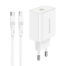 Мережевий зарядний пристрій Borofone BA57A USB-C (20W · 3A) з кабелем Type-C – Lightning (White)