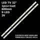 Пряма підсвітка для телевізора Haier 32″ 32D3503V1W9C1B60218M (3 планки по 600 мм, 9 LED, лінза 15,5 мм, 3 В)