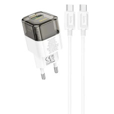 Сетевое зарядное устройство Hoco C131A USB-A+USB-C (30W · 3A) с кабелем Type-C – Type-C (Transparent Black)