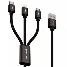 Кабель Proove Triple Connection 3-в-1 USB-A – Type-C/Micro-USB/Lightning (1.3 м · 15W · 3A) (Black)