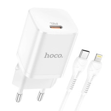 Сетевое зарядное устройство Hoco N19 USB-C (25W · 3A) с кабелем Type-C – Lightning (White)