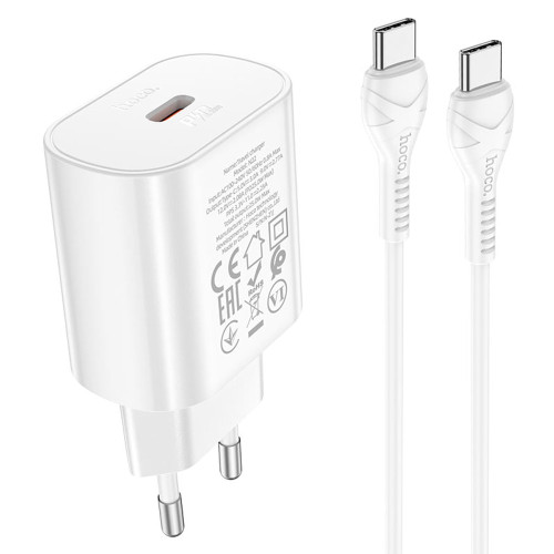Сетевое зарядное устройство Hoco N22 (25W) с кабелем Type-C – Type-C (White)