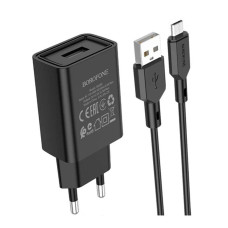 Мережевий зарядний пристрій Borofone BA68A USB-A (10.5W · 2.1A) з кабелем USB-A – Micro-USB (Black)