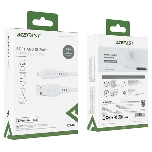 Кабель Acefast C3-02 USB-A – Lightning (1.2 м · 12W · 2.4A) (White)