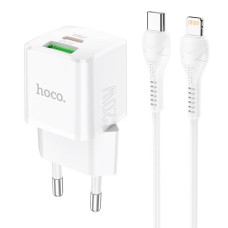 Сетевое зарядное устройство Hoco N20 USB-A+USB-C (20W · 3A) с кабелем Type-C – Lightning (White)