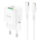 Сетевое зарядное устройство Hoco N20 USB-A+USB-C (20W · 3A) с кабелем Type-C – Lightning (White)
