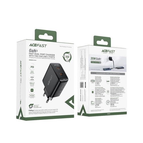 Мережевий зарядний пристрій Acefast A49 2xUSB-C (35W · 3A) (Black)