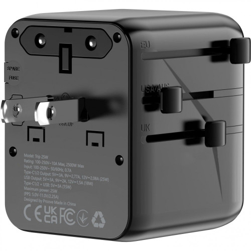 Сетевое зарядное устройство универсальный Proove Trip 2xUSB-A+USB-C (25W · 3A) (Black)