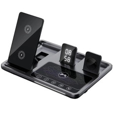 Бездротовий зарядний пристрій R11 4в1 with clock (15W) (Black)