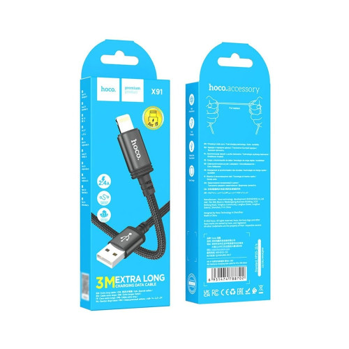 Кабель Hoco X91 USB-A – Lightning (3 м · 12W · 2.4A) (Black)