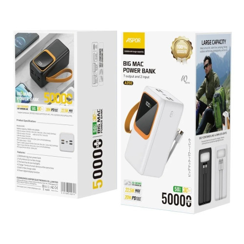 Повербанк Aspor A350 Big Mac 22.5W (50000 mAh) (Black)