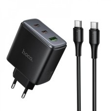 Сетевое зарядное устройство Hoco C160A USB-A+2xUSB-C (65W · 3A) с кабелем Type-C – Type-C (Black)