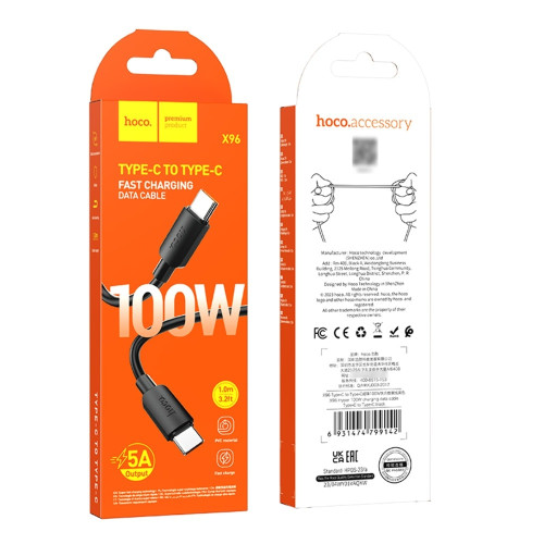 Кабель Hoco X96 Type-C – Type-C (1 м · 100W · 5A) (Black)