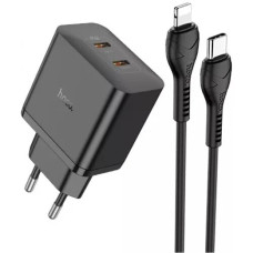 Сетевое зарядное устройство Hoco N35 2xUSB-C (45W · 3A) с кабелем Type-C – Lightning (Black)