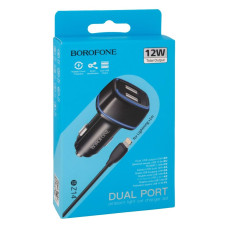 Автомобильное зарядное устройство Borofone BZ14 2xUSB-A (12W · 2.4A) с кабелем USB-A – Lightning (Black)