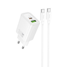 Сетевое зарядное устройство Hoco N63 USB-A+USB-C (30W · 3A) с кабелем Type-C – Type-C (White)