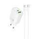 Мережевий зарядний пристрій Hoco N63 USB-A+USB-C (30W · 3A) з кабелем Type-C – Type-C (White)
