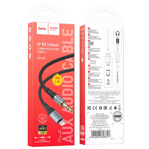 Аудіокабель AUX Hoco UPA26 Lightning – 3.5 мм (1 м) (Black)