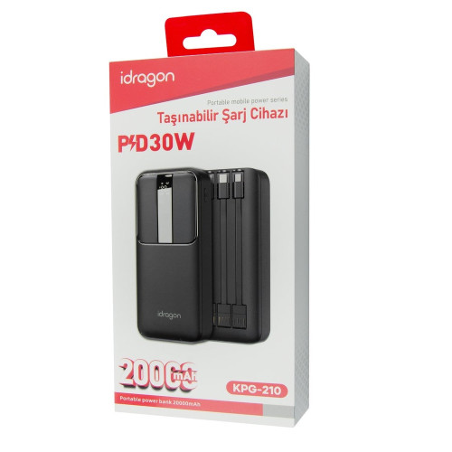 Повербанк iDragon Power KPG-210 22.5W с кабелем 3в1 (20000 mAh) (Black)