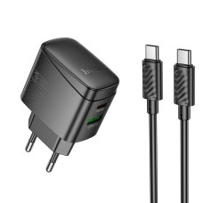 Сетевое зарядное устройство Hoco CS61A USB-A+USB-C (30W · 3A) с кабелем Type-C – Type-C (Black)
