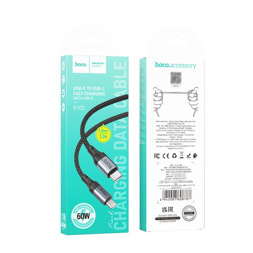 Кабель Hoco X102 Type-C – Type-C (1 м · 60W · 3A) (Black)