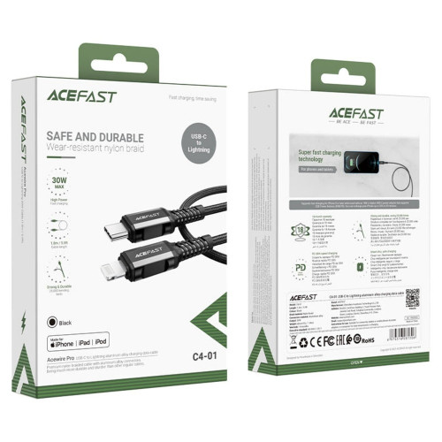 Кабель Acefast C4-01 Type-C – Lightning (1.8 м · 30W · 3A) (Black)