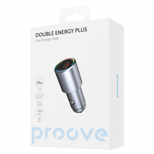 Автомобильное зарядное устройство Proove Double Energy Plus USB-A+USB-C (53W · 3A) (Metal Gray)