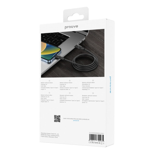 Кабель Proove Soft Silicone Type-C – Type-C (1 м · 60W · 3A) (Black)