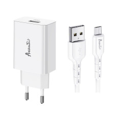 Мережевий зарядний пристрій Avantis A425 USB-A (18W · 3A) з кабелем USB-A – Micro-USB (White)