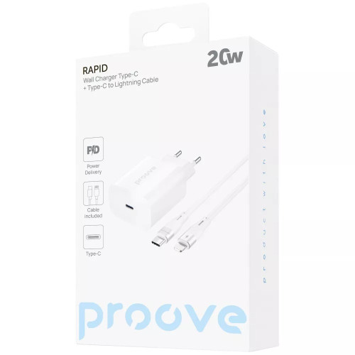 Сетевое зарядное устройство Proove Rapid USB-C (20W · 3A) с кабелем Type-C – Lightning (White)
