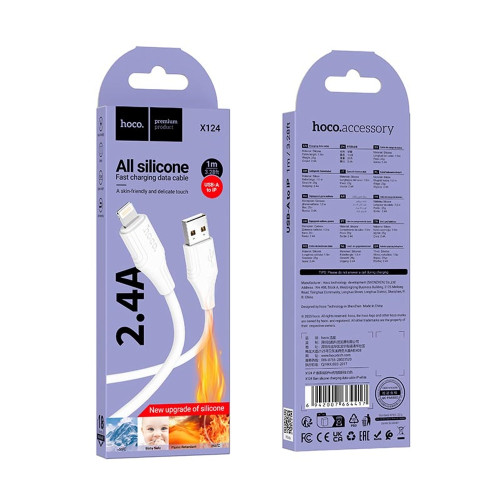 Кабель Hoco X124 USB-A – Lightning (1 м · 12W · 2.4A) (White)