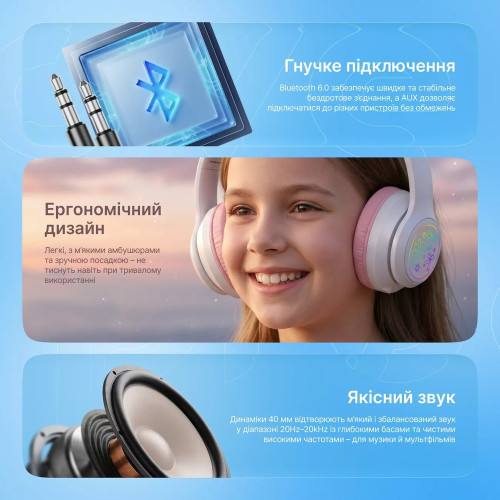Наушники Bluetooth Proove Kids Neko (APP) (Blue/Pink)