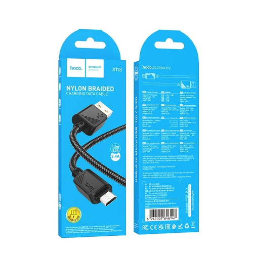 Кабель Hoco X113 Beneficio USB-A – Micro-USB (1 м · 12W · 2.4A) (Black)