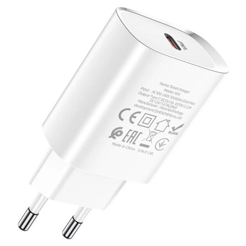Мережевий зарядний пристрій Hoco N14 USB-C (20W · 3A) (White)